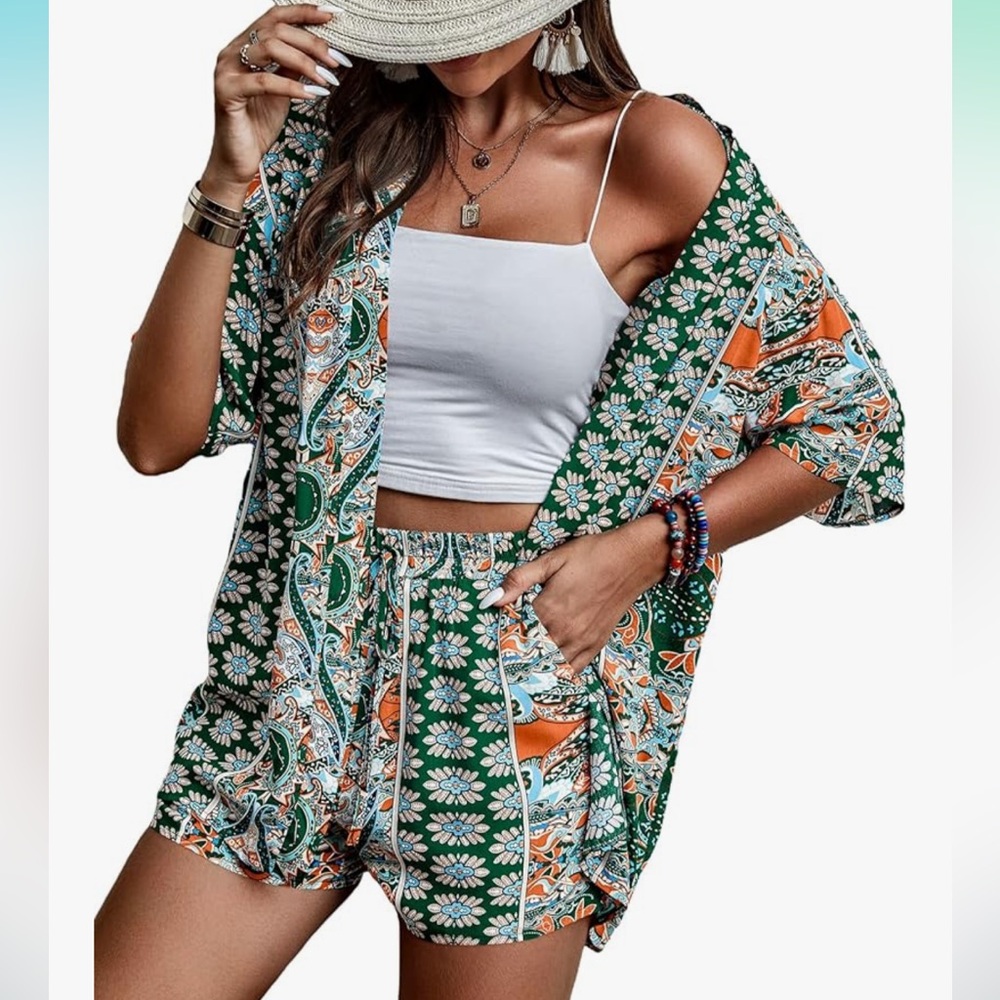 Boho 2 piece Kimono and Shorts outfit XL